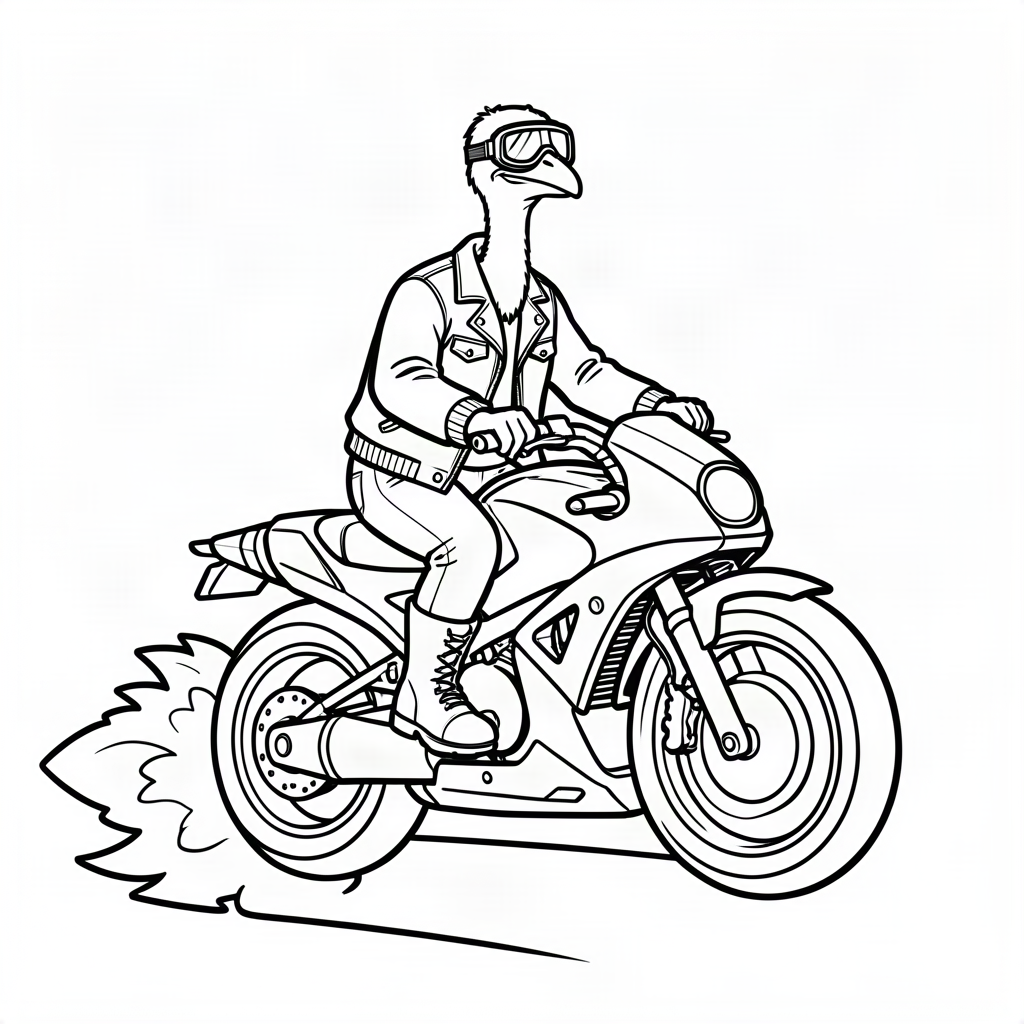 Struț motociclist pe o rachetă