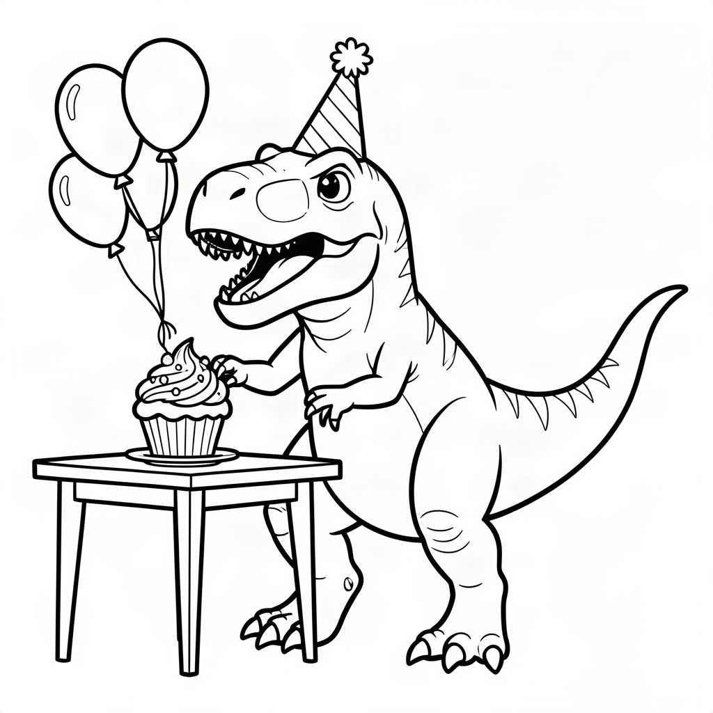 T-Rex încercând să mănânce o brioșă mică