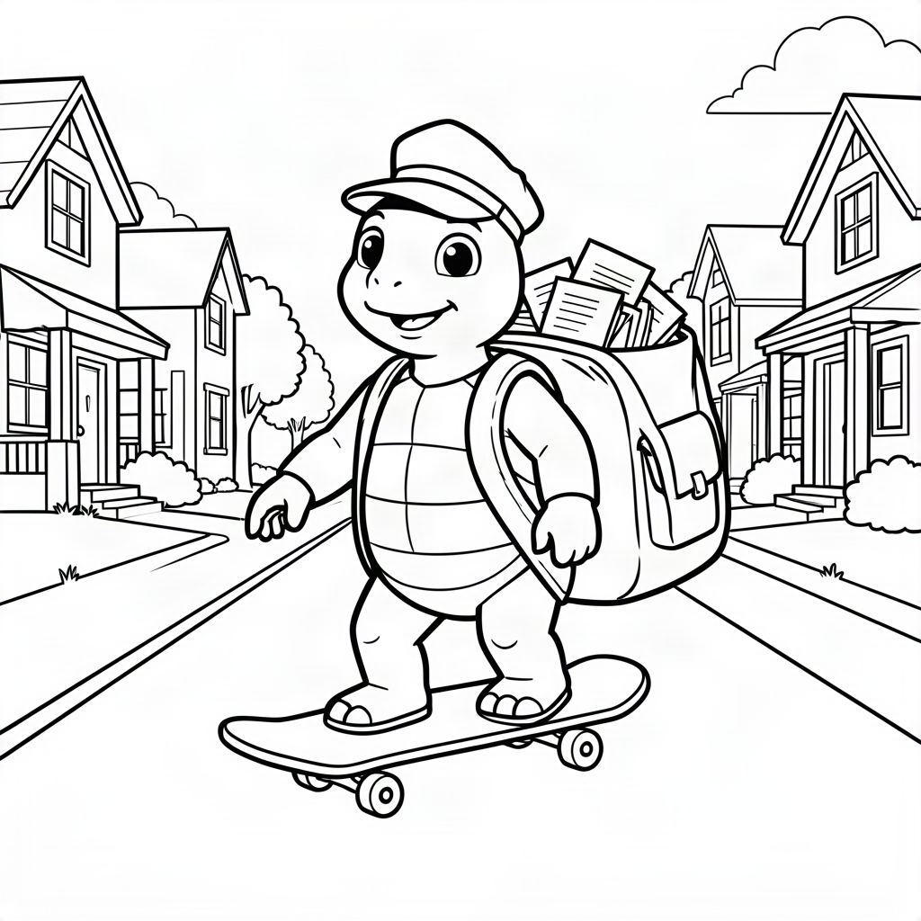 Țestoasă poștaș pe skateboard