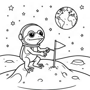 Broască astronaut plantând un steag