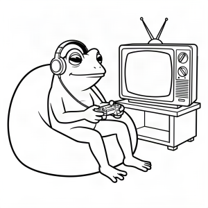 Broască jucând jocuri video la televizor