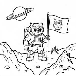 Bufniță astronaut plantând un steag