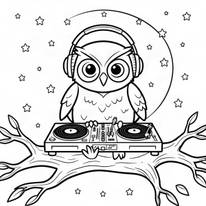 Bufniță DJ la platane pe o creangă