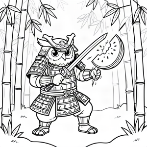 Bufniță samurai tăind un pepene