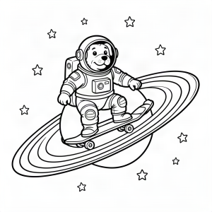 Câine astronaut pe skateboard spațial