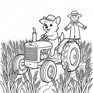 Câine corgi la volanul unui tractor