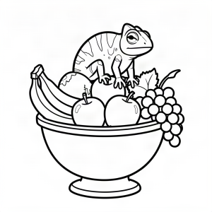 Cameleon ascuns în bolul de fructe