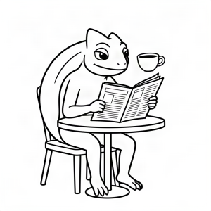 Cameleon invizibil bând o cafea