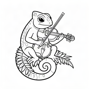 Cameleon muzician cântând la vioară