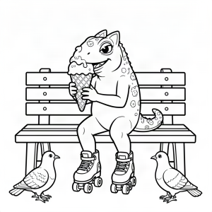 Cameleon pe role mâncând o înghețată
