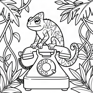 Cameleon pe un telefon retro