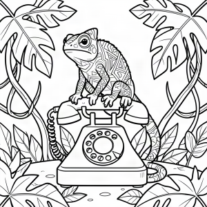 Cameleon pe un telefon retro