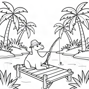 Cămilă pescar într-o oază tropicală