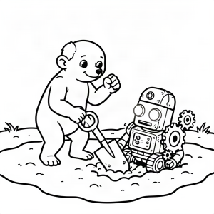 Cârtiță descoperind un robot îngropat