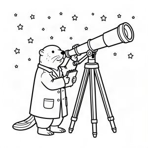 Castor savant privind prin telescop