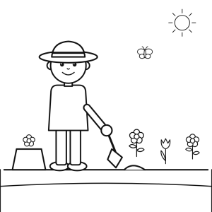Copil grădinar plantând flori