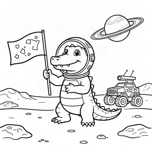 Crocodil astronaut explorând o planetă