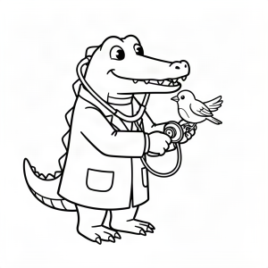 Crocodil doctor ascultând inima unei păsări
