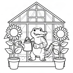 Crocodil grădinar plantând floarea-soarelui