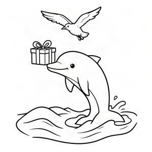 Delfin curier ducând un cadou