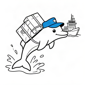 Delfin poștaș livrând un pachet