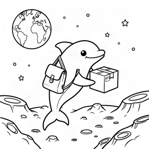 Delfin poștaș livrând un pachet pe Lună