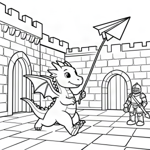 Dragon bebeluș zburând cu avion de hârtie