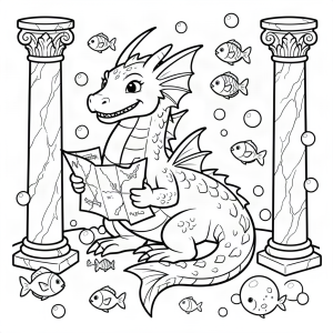 Dragon de apă citind o hartă subacvatică