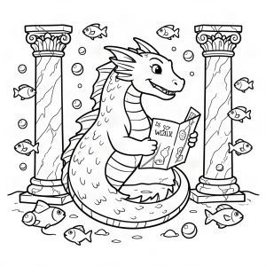Dragon de apă citind o hartă subacvatică