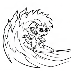Dragon făcând surf pe valuri de foc
