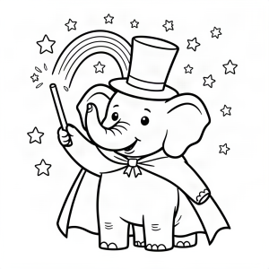 Elefant magician scoțând un curcubeu din pălărie