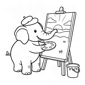 Elefant pictor pictând un apus