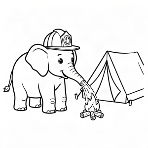 Elefant pompier stingând un foc de tabără