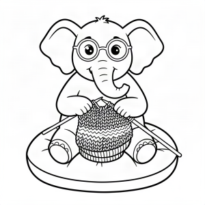 Elefant tricotând un pulover uriaș
