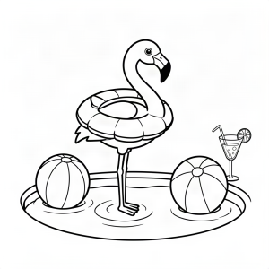 Flamingo în colac rață la piscină