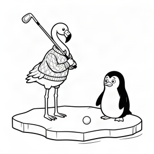 Flamingo jucând golf pe o insulă de gheață