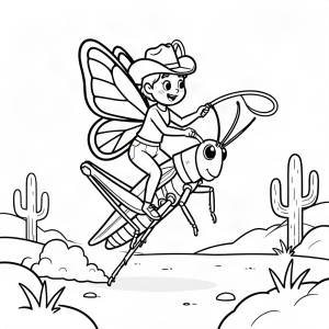 Fluture cowboy călărind o lăcustă