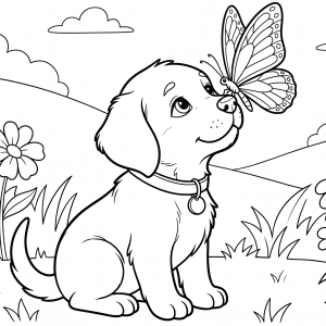 Fluture pe Nasul Cățelului - Pagina de Colorat Adorabilă