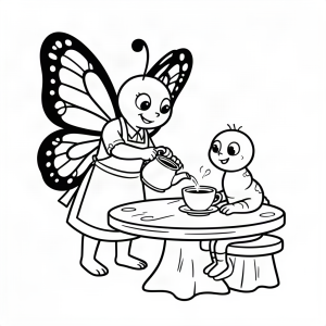 Fluture servind cafea unei omizi