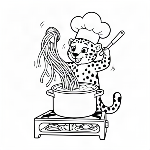 Ghepard bucătar gătind spaghete