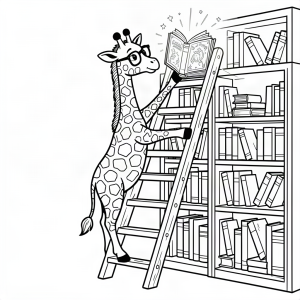 Girafă bibliotecar pe scara înaltă