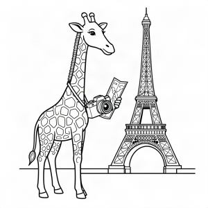 Girafă fotograf la Turnul Eiffel