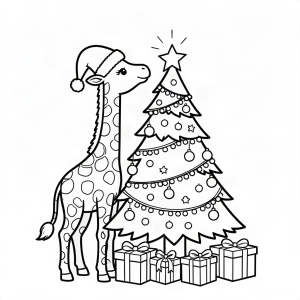 Girafă împodobind bradul de Crăciun