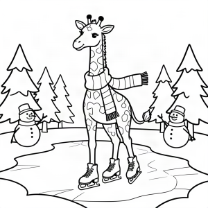 Girafă patinând pe un lac înghețat