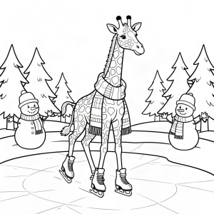 Girafă patinând pe un lac înghețat