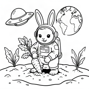 Iepure cosmonaut plantând morcovi
