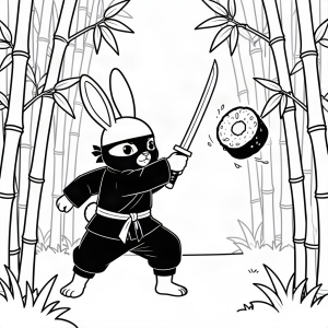 Iepure ninja feliind sushi cu o sabie