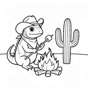 Iguană cowboy la un foc de tabără