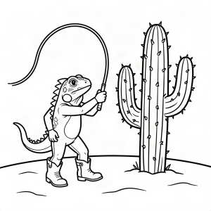 Iguană cowboy prinzând un cactus
