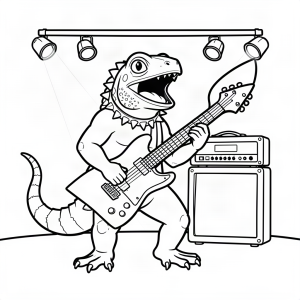 Iguană rockstar cântând la o frunză